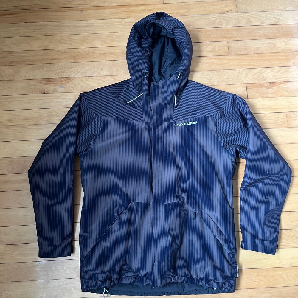 Helly Hansen Mens Large Pinstripe Warmcore Primaloft Insulated Ski Jacket Black